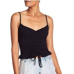 Vintage Havana Black Ruched Front Tie Top‎ Size Medium